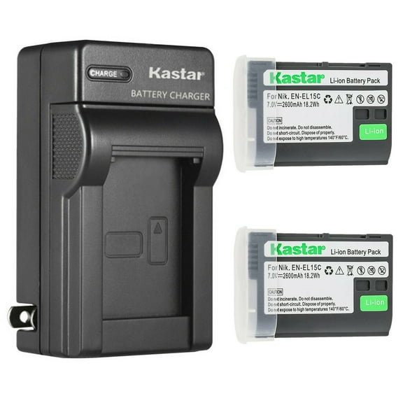 Kastar 2-Pack Battery and AC Wall Charger Replacement for Nikon EN-EL15c EN-EL15b EN-EL15a Battery, MH-25 Charger, Nikon Zf Mirrorless, Nikon Z 5 Z6 II Z7 II, Z5 Z6II Z7II, Z 8, Z8 Mirrorless Camera