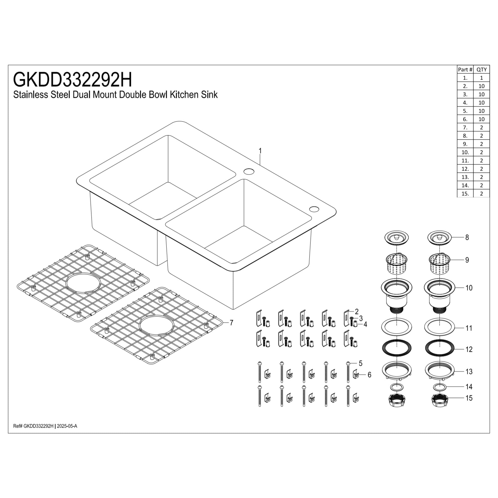 Kingston Brass GKDD332292H Calgary 33-Inch Stainless Steel Double Bowl Dual Mount Kitchen Sink with Drain in Brushed