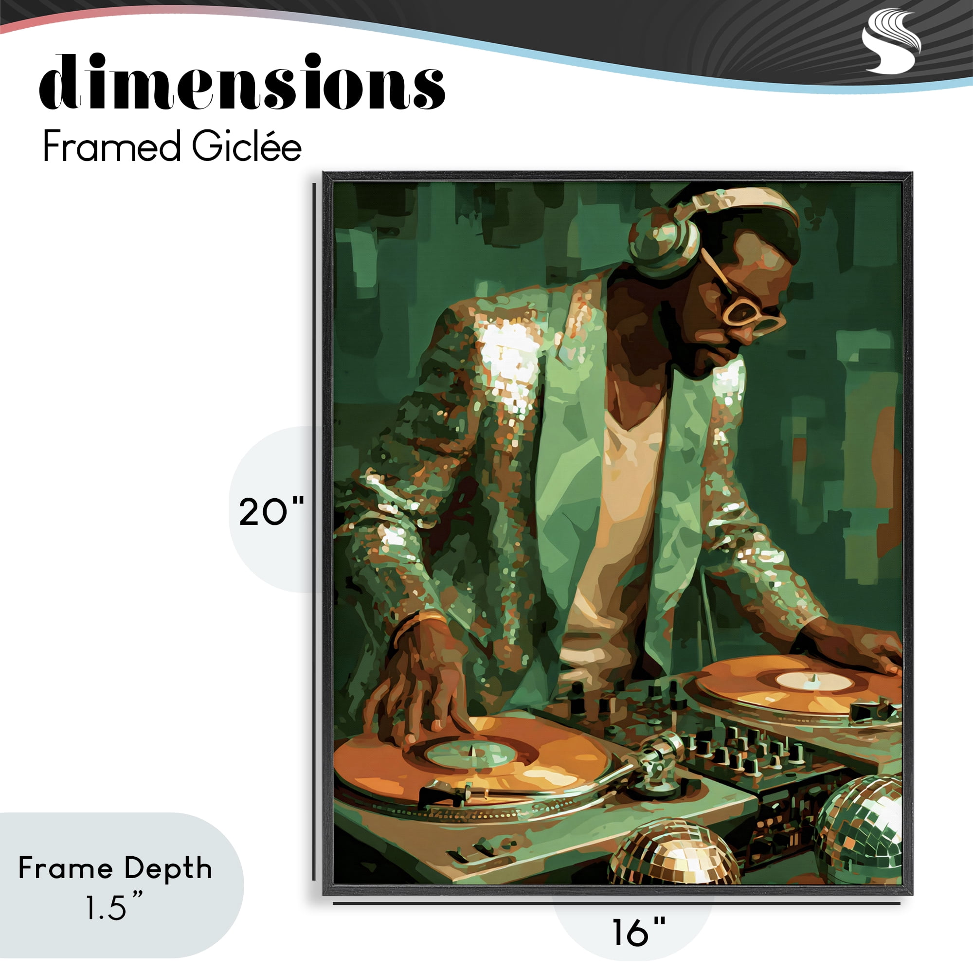 Stupell Industries Green Disco DJ Music Black Framed Giclee Art, design by Franklyn Gregory