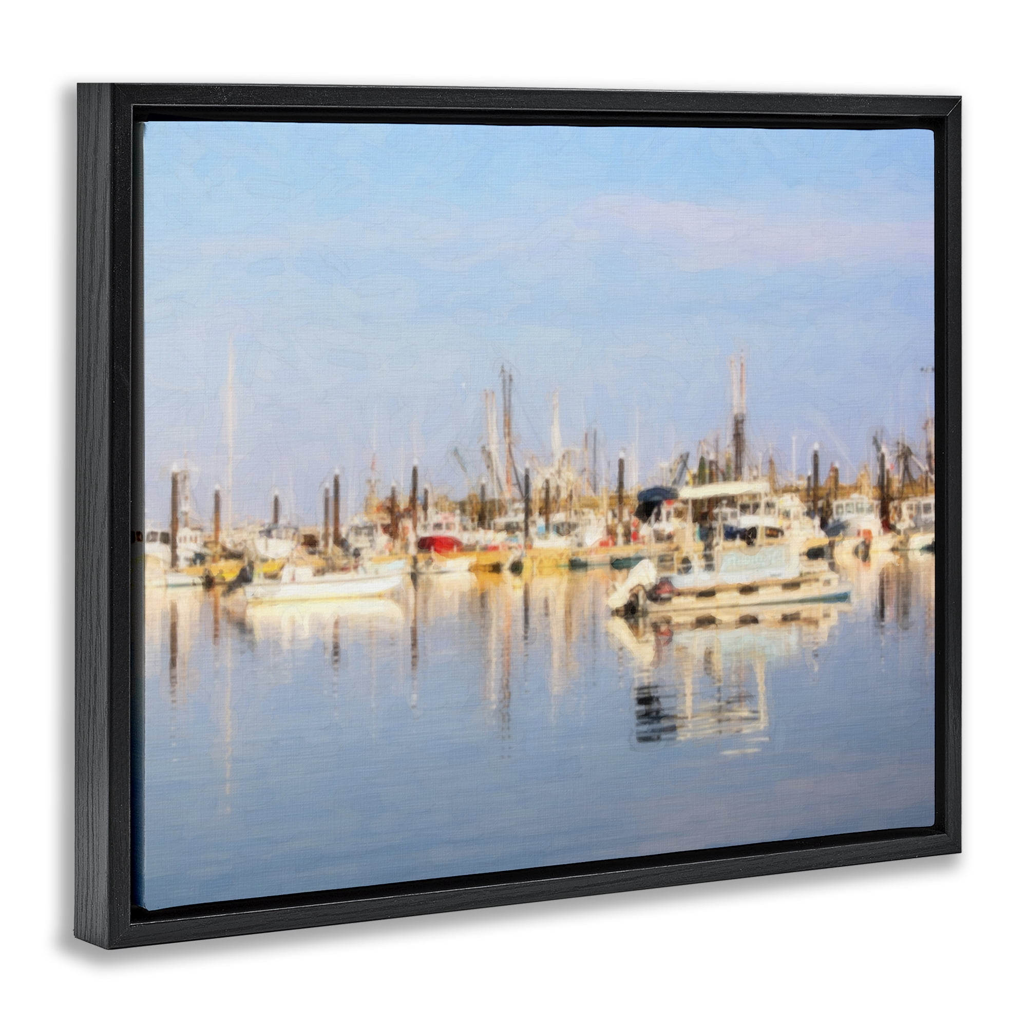 Stupell Industries Blurred Abstract Boat Marina Transportation Painting Black Floater Framed Canvas Art Print Wall Art, 31 x 25
