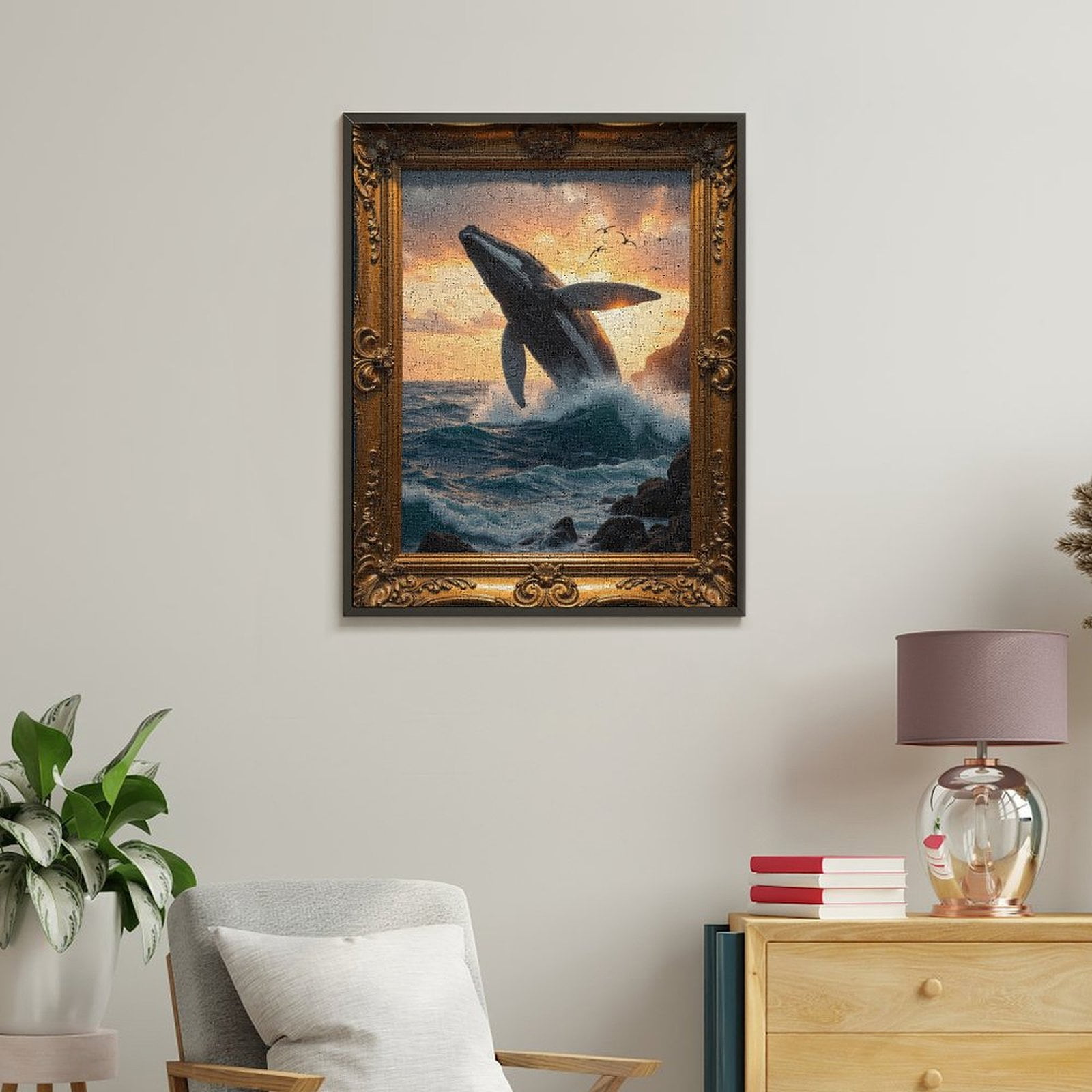 Paint by Numbers Kit for Adults, Whale Breaching Ocean Sunset Painting Paint by Numbers, Easy Paint by Numbers Kit for Adults Beginner, DIY Adult Paint by Number Kits on Canvas, Home Decor