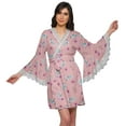 thumbnail image 1 of Moomaya Robe Courte Imprimée pour Mariée Préparation Manches Cloche Peignoir Femmes Enveloppe, 1 of 6
