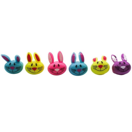 Mardi Gras Spot LED Jelly Rubber Bunny Rabbit Ring (Pack of 6)