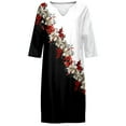 thumbnail image 4 of Kcodviy Robe Décontractée pour Femme à Col en V, Robe Décontractée d'Été Élégante Rétro Imprimée, Robe Midi Mi-Longue Petite à Manches, Robe Décontractée, Robe Midi Décontractée avec Fente, 4 of 4