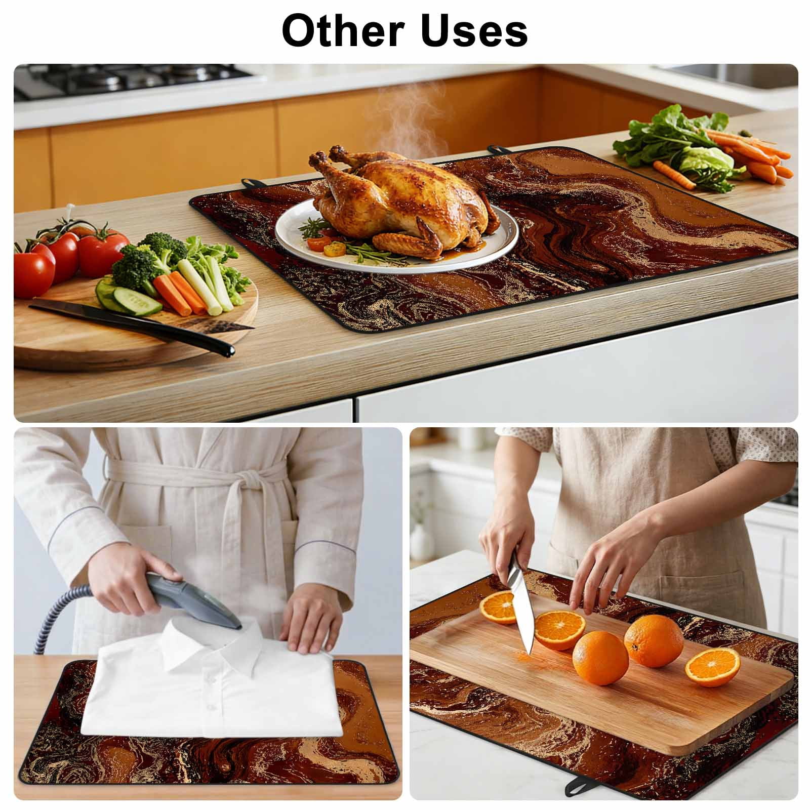 Brown Marble Stove Top Cover for Electric Stove, Heat-proof & Non Slip Glass Top Stove Cover Protector, Ombre Abstract Striped Mottled Aesthetic Kitchen Flat Cooktop Rubber Mat 28.5x20.5 Inches