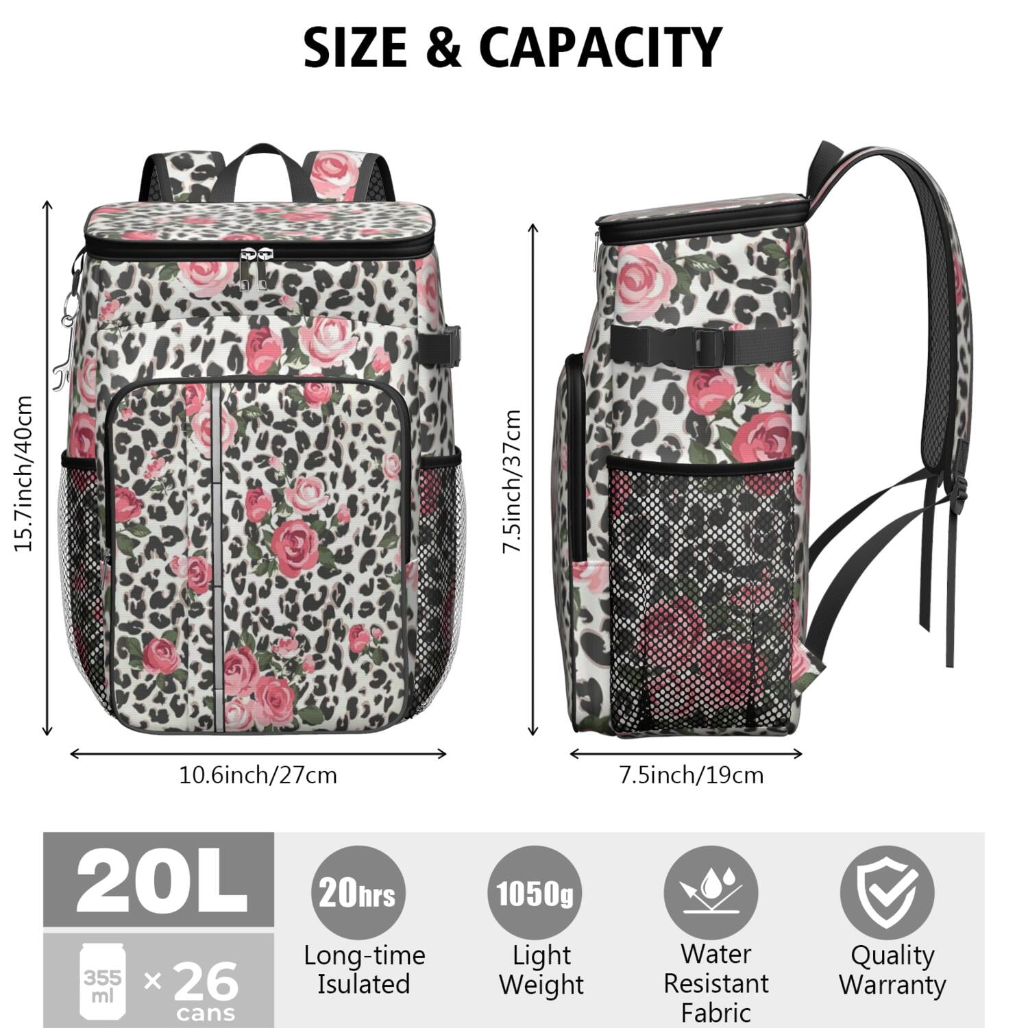 Travel Cooler Bag - Pioneer Flower Floral Print Pattern Camping Beer Cooler Backpack with Bottle Opener- Waterproof Insulated Picnic Backpacks - Cooler Bag for Beach