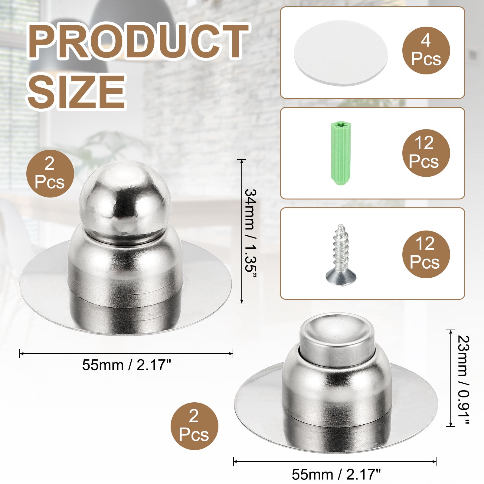 Uxcell 2 Pack 2.1" Magnetic Door Stoppers, Wall Floor Mounted Magnetic Door Catch Holder, Stainless Steel Door Stops for Bedroom,  Bathroom, Kitchen, Office, Silver