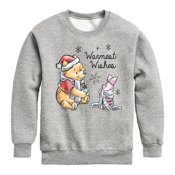 Disney Winnie The Pooh - Pooh & Piglet Warmest Wishes Christmas - Toddler & Youth Crewneck Fleece Sweatshirt