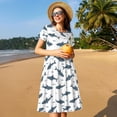 thumbnail image 4 of Xecao Mignon Requin pour Femmes Été Robe Midi à Manches Courtes avec Poches Robe Décontractée Fluide T-Shirt Robe de Plage, 4 of 6