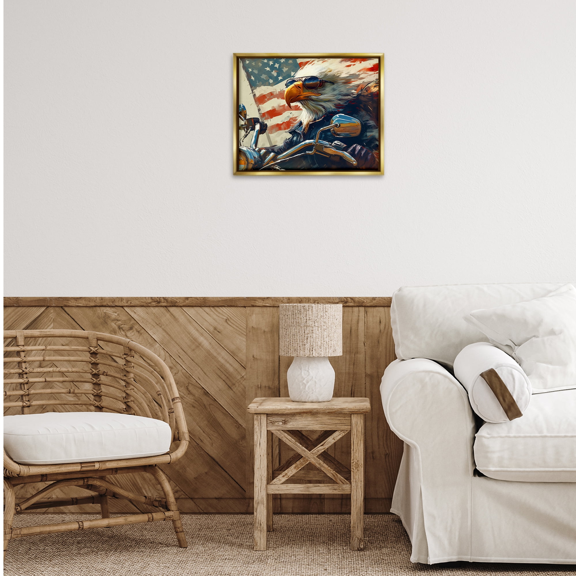 Stupell Industries Patriotic Bald Eagle Animals & Insects Painting Gold Floater Framed Canvas Art Print Wall Art, 21 x 17