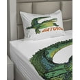 thumbnail image 2 of Ambesonne Savannah Fitted & Top Sheet Set with Sham, Wild Alligator Crocodile, Orange White Green, 2 of 4