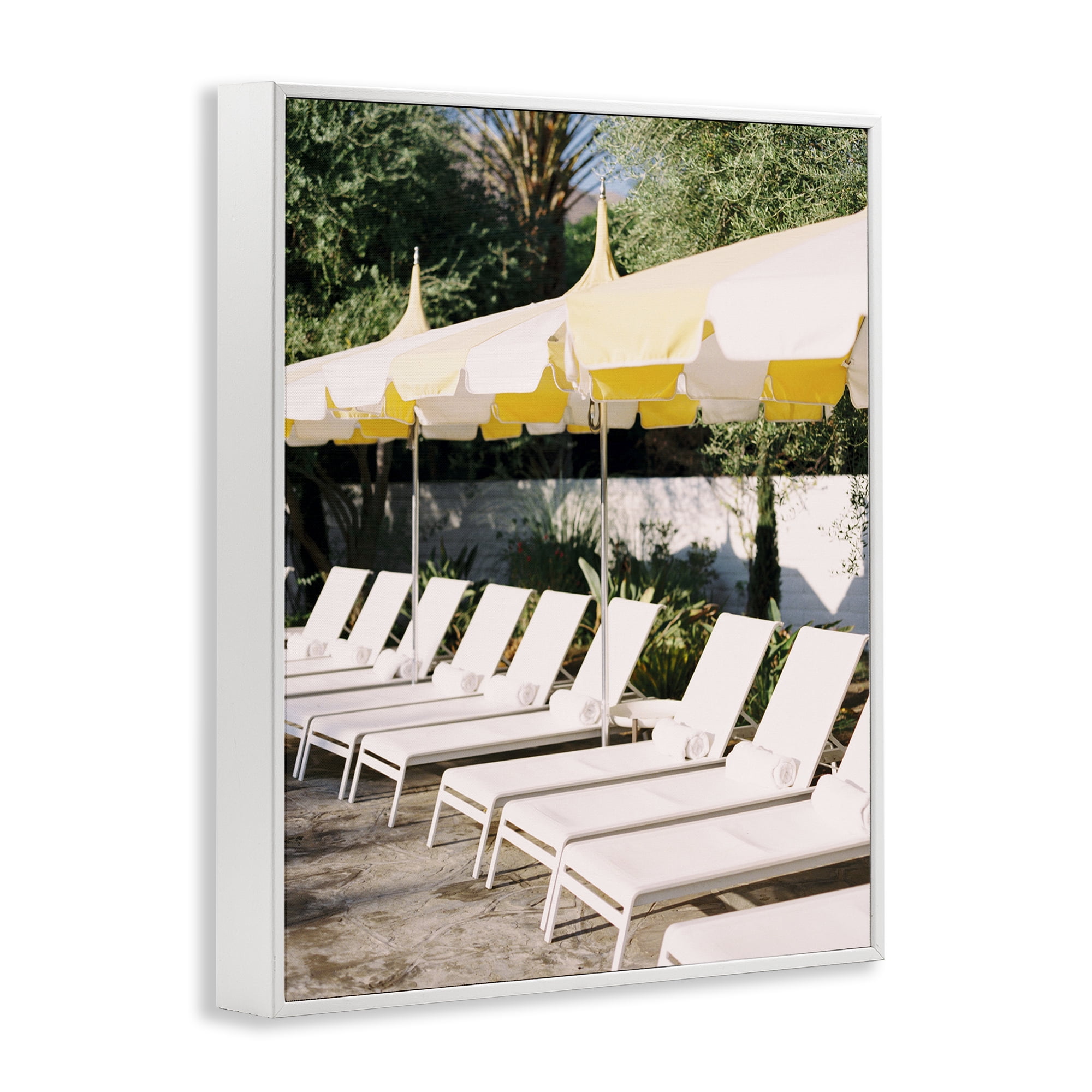 Stupell Industries Poolside Beach Chairs Landscape Photography White Framed Art Print Wall Art, 24 x 30