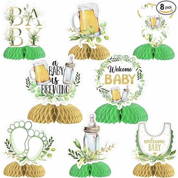 A Baby is Brewing Baby Shower Decorations Greenery - 8PCS Beer Baby Shower Honeycomb Centerpieces, Sage Green Beer Bottle Baby Brewing Gender Reveal Pregnancy Celebration Party Supplies