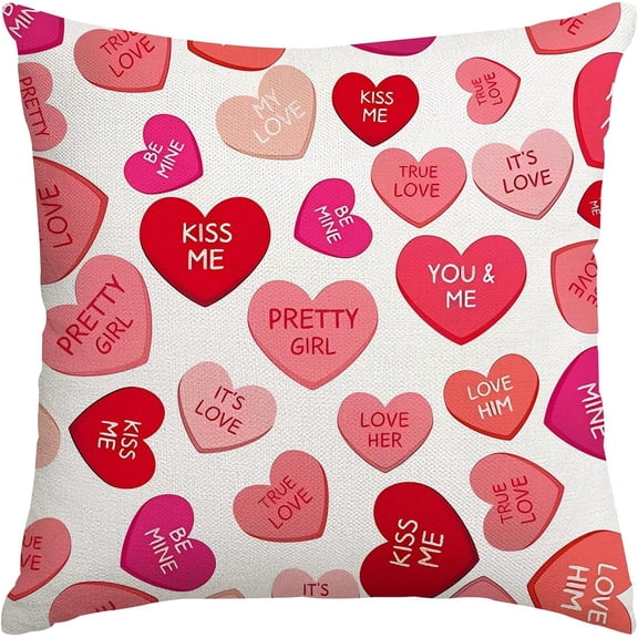Valentines Day Pillow Covers 18X18 Pink Red Hearts Decorative Throw Pillows Decoration Holiday Party Cushion Case for Couch Sofa