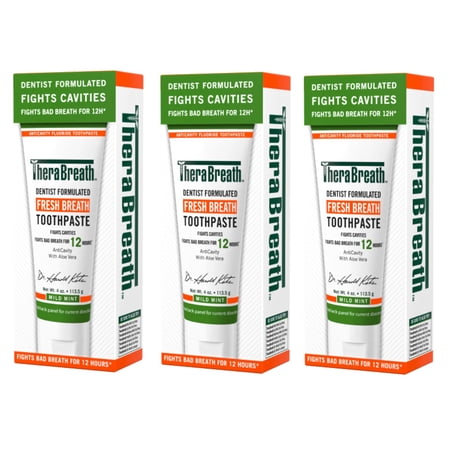 3 Pack - TheraBreath Fresh Breath Dentist Formulated Toothpaste Mild Mint 4 Ounce