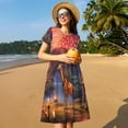 thumbnail image 4 of Defioc Lantern Giraffes Magical Forest Pattern Womens Summer Dresses Short Sleeve Sundress 2025 Beach Vacation Dresses with Pockets -Medium, 4 of 6