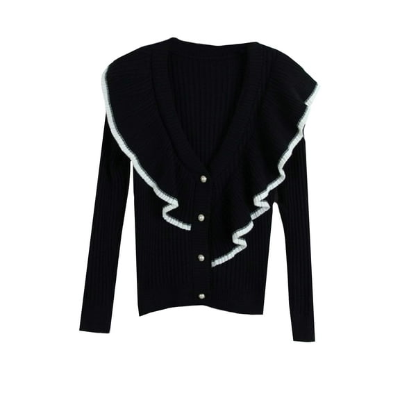 Women Ruffle Cardigan Sweater