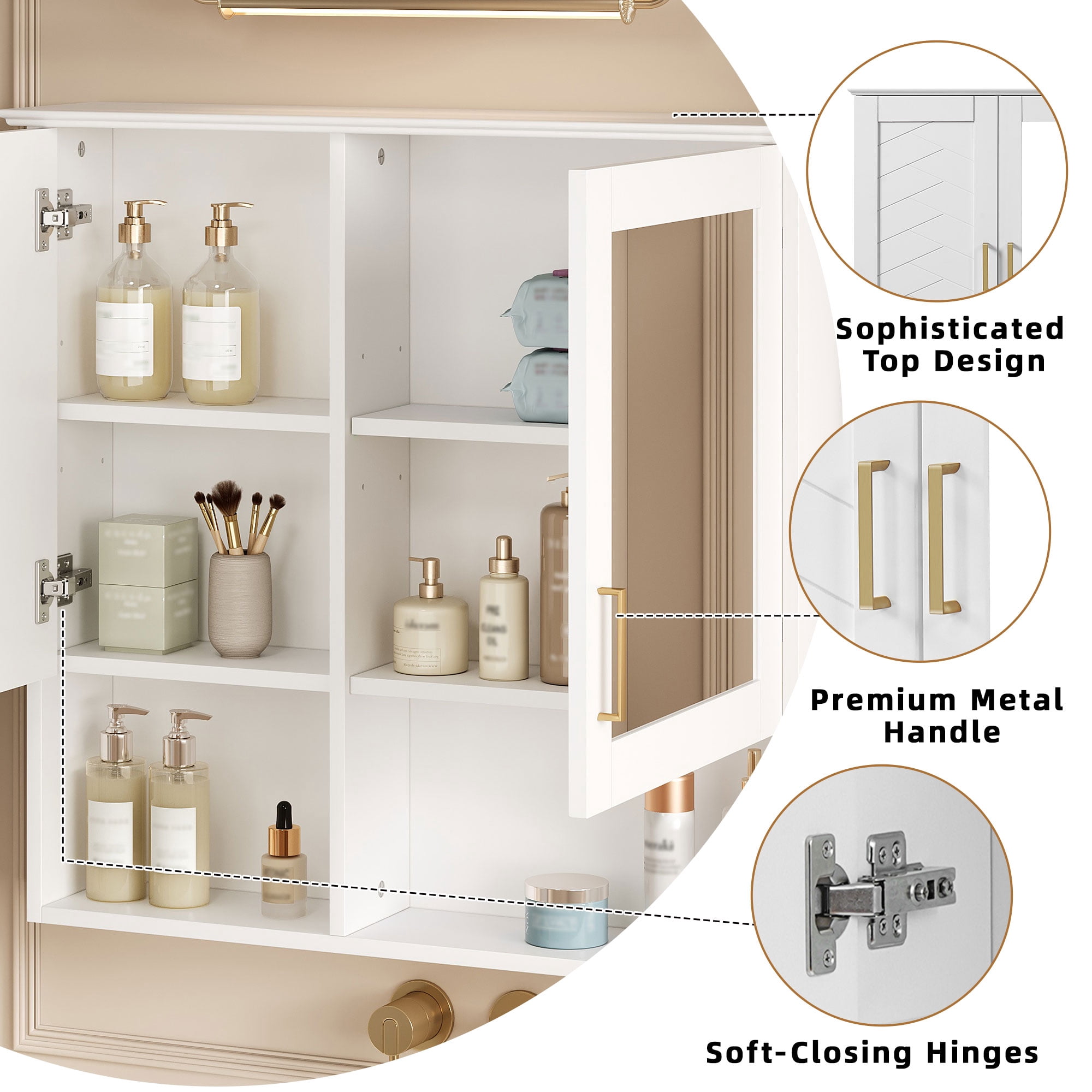 Euroco 2-in-1 Bathroom Mirror Cabinet, 30 inch Wall Mounted Medicine Cabinet with Adjustable Shelves & Soft Close Doors, High-Define Mirror with Storage for Bathroom Vanity