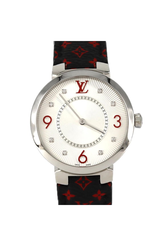 Pre-Owned Louis Vuitton Tambour Monogram 8P Q13MJA Stainless Steel Quartz Watch