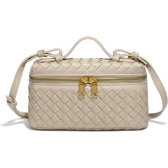 2025 Woven Leather Tote Handbags, Top Handle Purses Shoulder Bag for Women (Off-white)