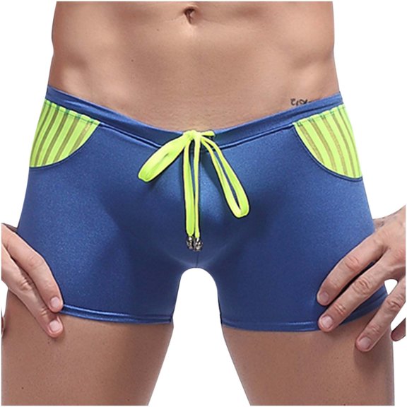 SDJMa Men's Beachwear Summer Holiday Swim Men's Low Waist Solid Color Striped Drawstring Hot Spring Quick Dry Swimming Briefs