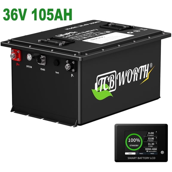 36V 105AH Golf Carts LiFePO4 Lithium Battery Bluetooth,with Smart Monitor APP,15000 Deep Cycles,Built in 200A BMS