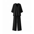 thumbnail image 6 of Linen Two Piece Outfits for Women Summer V Neck Button Down Tops Wide Leg Pants Set Casual Loose Matching Sets For Vacation, 6 of 7