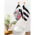 thumbnail image 2 of Pink Flowers Kitchen Dish Towels for Drying Dishes Set of 3, Spring Floral Butterflies Black White Striped Farmhouse Waffle Weave Microfiber Hand Tea Bathroom Towels Quick Dry & Absorbent Towel 12x12, 2 of 7
