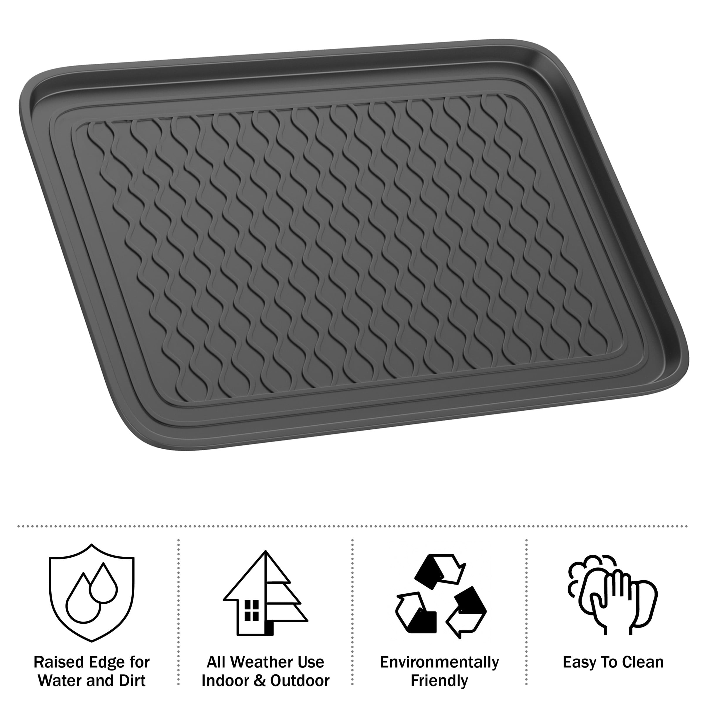 All Weather Boot Tray – Set of 2 Large Water-Resistant Plastic Utility Shoe  Mat for Indoor and Outdoor Use in All Seasons by Stalwart (Black)