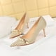 thumbnail image 5 of Zapatos de tacón fino para mujer, de tela a cuadros, con punta puntiaguda y cadena de metal, de lujo, de tacón medio, sexys, 5 of 5