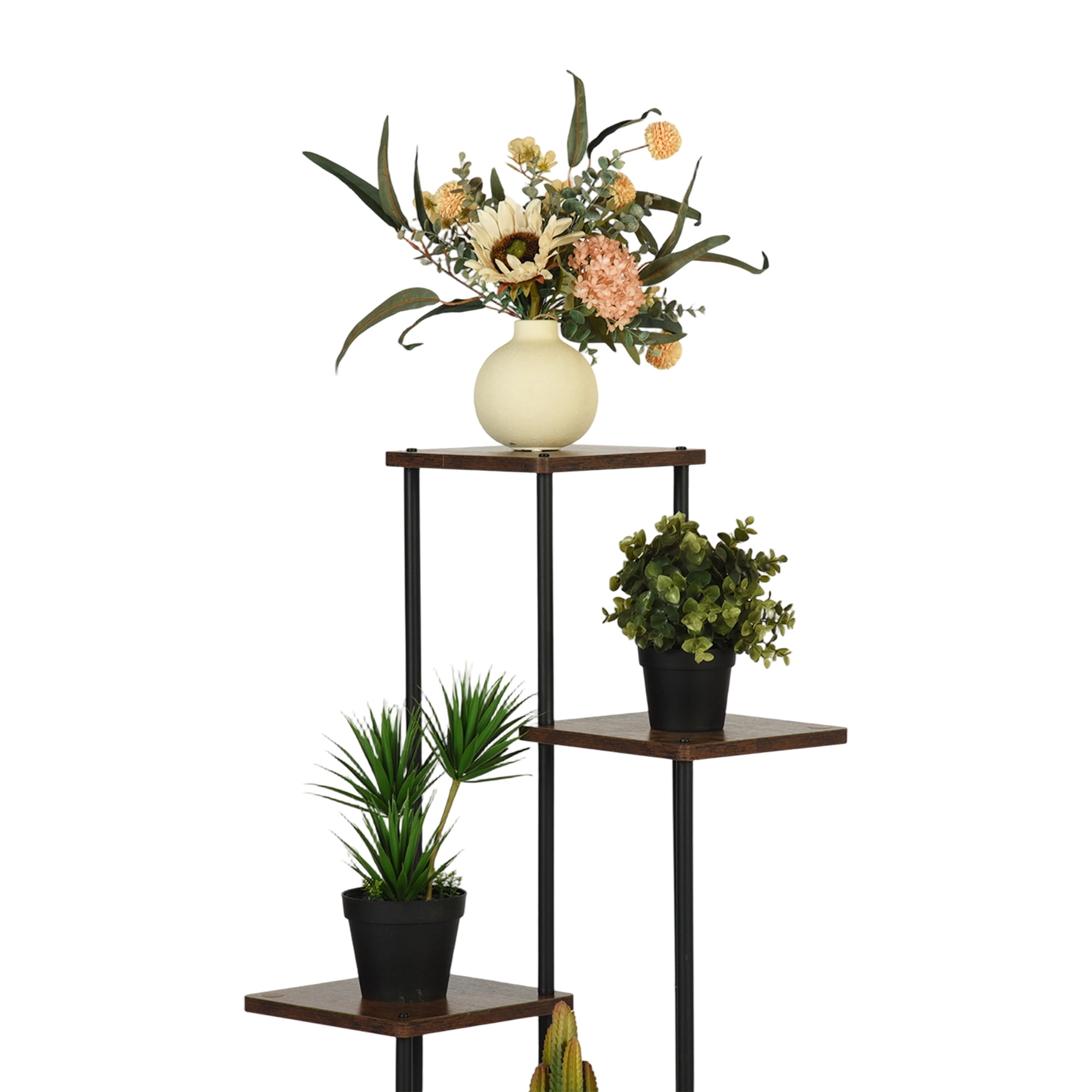 Tiered Corner Plant Stand, Tall Indoor Metal & MDF Flower Shelf, Multi-Layer Display Rack for Living Room Bedroom