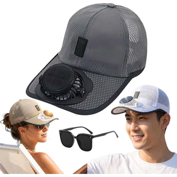 Solar Rechargeable Peak Cap, USB & Solar Powered Breathable Baseball Cap, 3-Speed Quiet Fan for Hiking, Golf, Fishing