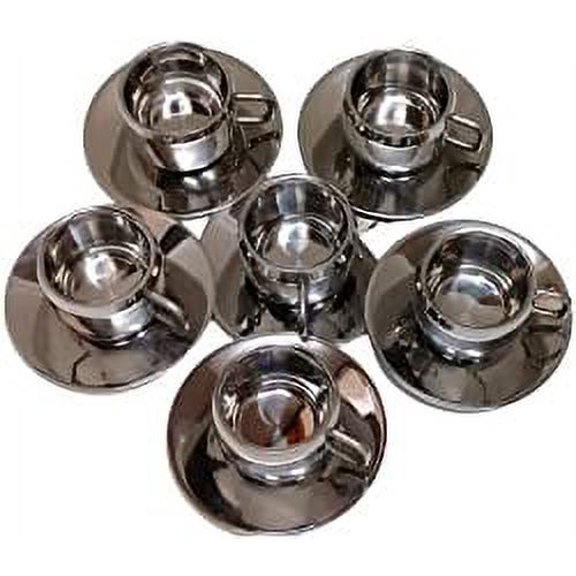 SynSpiritStore Stainless Steel Set of 6 Apple Cup with 6 Saucer