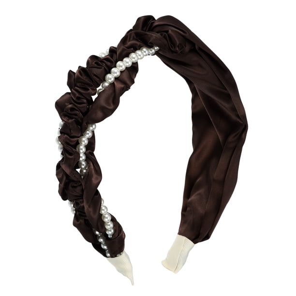 1 Uds. De diademas anudadas para mujer, diadema con cuentas de perlas de imitación a la moda, diademas anchas para la cabeza, accesorios para el cabello, Color café
