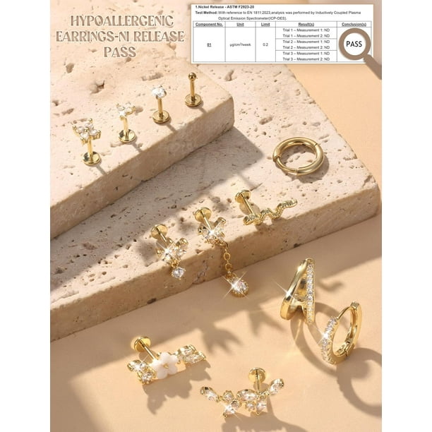 20G 18G Threadless Flat Back Earrings Hypoallergenic Push in Stud