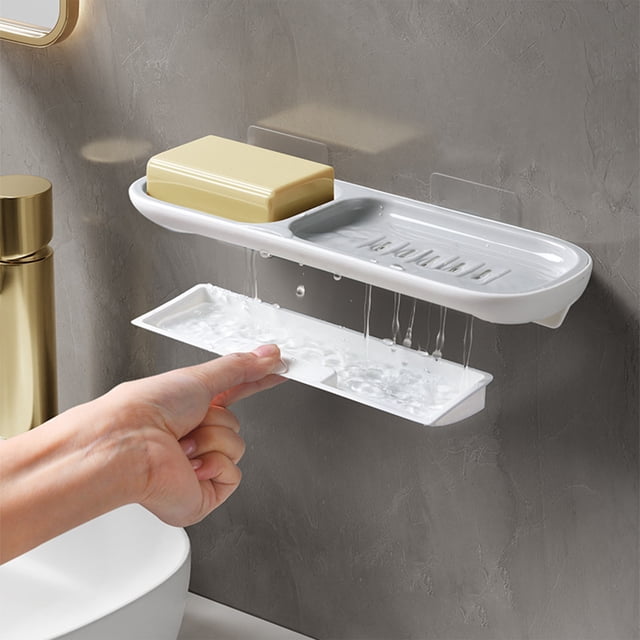 Fiudx Jabonera con Doble Compartimento, Resistente Material Abs, Fácil Instalación, Secado Higiénico, Ideal para Baño y Cocina, Colores Modernos.