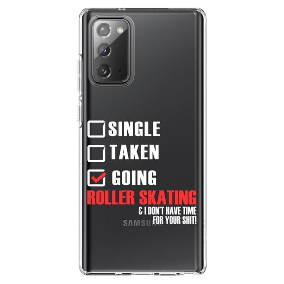DistinctInk Clear Shockproof Hybrid Case for Samsung Galaxy Note 20 (6.7" Screen) - TPU Bumper Acrylic Back Tempered Glass Screen Protector - Single Taken Going Roller Skating