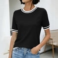 thumbnail image 5 of hoksml Women's Short Sleeve Crew Neck T-Shirt, Striped Trim Casual Tee for Everyday Wear, 5 of 7