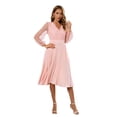 thumbnail image 2 of Sedceaty Women's Spring Autumn Midi Dress Long Sleeve V Neck Pleated Lace Patchwork Dress, 2 of 8