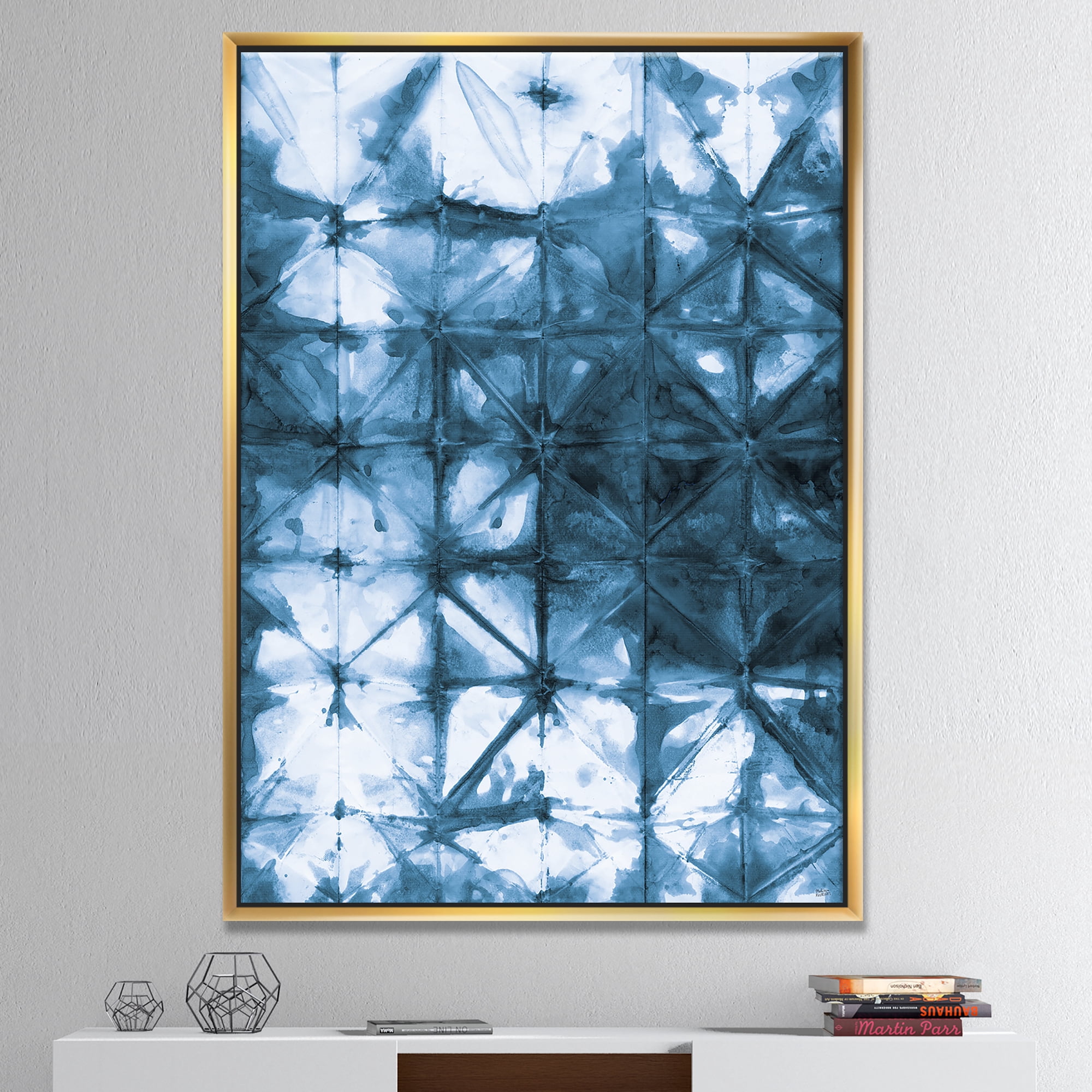 Designart ' Indigo watercolor geometrical III ' Contemporary Framed Canvas