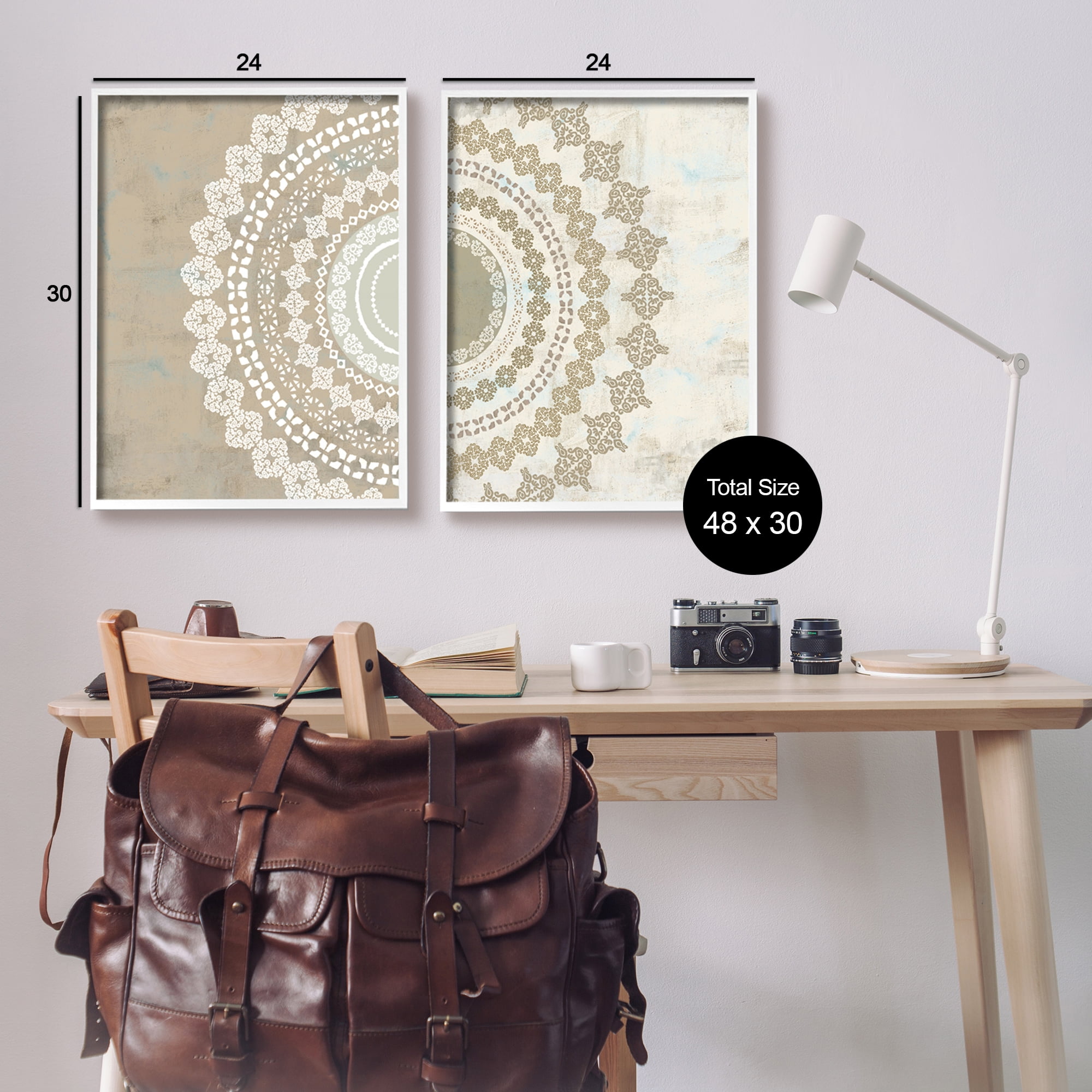 Stupell Rustic Mandala Boho Pattern Abstract Painting White Framed Art Print Wall Art, Set of 2