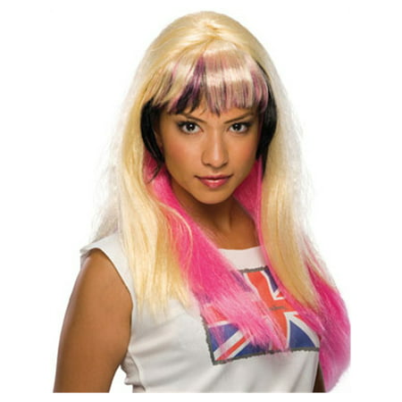 Womens  Blonde Pink and Black Costume London Wig
