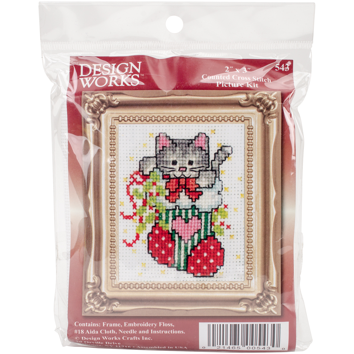 Stocking Cat W/Frame Mini Counted Cross Stitch Kit2"X3" 18 Count
