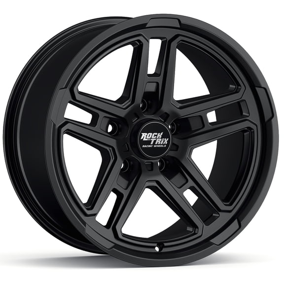 RockTrix RT108 17 inch Wheel Compatible with Jeep Wrangler JK JL 17x9 5x5 Wheels (-12mm Offset, 4.5in Backspace) 5x5 PCD, 71.5mm Bore, Black Wheels, Also fits Gladiator JT Rims