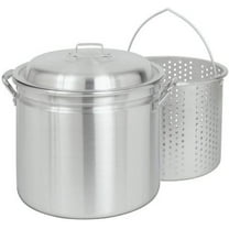 Bayou Classic Stockpot 4034 - Aluminum with Steam/Boil Basket, Vented Lid - 34 Qt, Silver