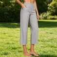 thumbnail image 5 of cocolona Womens Summer Casual High Waist Plus Size Capri Pants Elastic Waist Straight Wide Leg Cropped Pants with Pockets, 5 of 5
