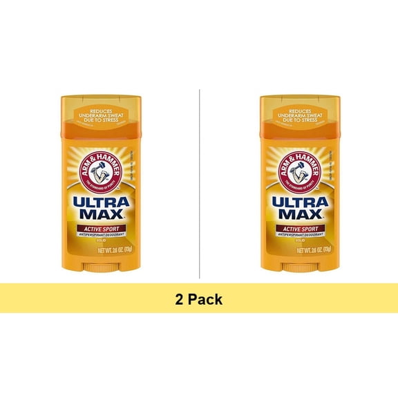 Arm & Hammer Ultramax Antiperspirant Deodorant for Men, Invisible Solid, Active Sport - 2.6 oz, 2 Pack
