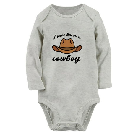 

iDzn® I Was Born A Cowboy Funny Rompers Newborn Baby Unisex Bodysuits Infant Jumpsuits Toddler Kids Long Sleeve Oufits (Gray 6-12 Months)