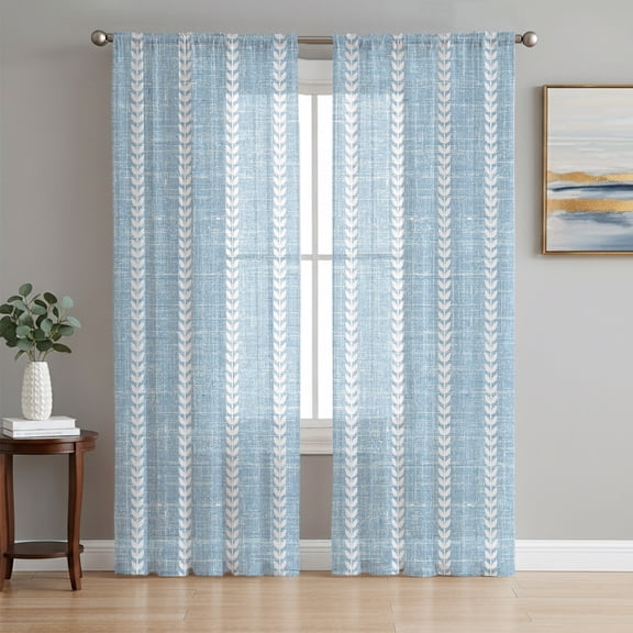 Sky Blue Striped Sheer Curtains 63 Inch Length 2 Panels Set, Modern Bohemia Simple Lines Art Summer Voile Window Treatment Rod Pocket Curtains Sheers Drapes for Bedroom/Living Room/Kitchen 52x"63"x2