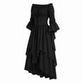 thumbnail image 5 of LEKWK Renaissance Dress Women Puff Sleeve Lace-Up Corset Dress Off Shoulder High Low Ruffled Medieval Dress for Halloween Cosplay Party, 5 of 7